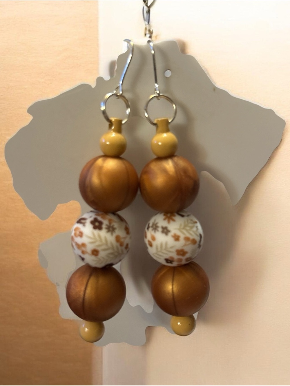Handcrafted Brown and Cream Bead Drop Earrings